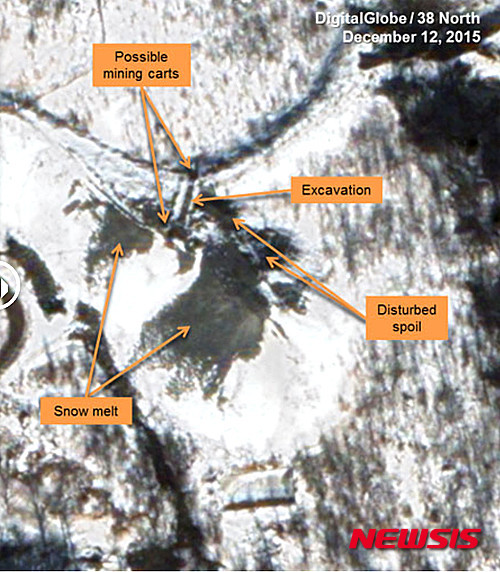▲ 북한이 함경북도 길주군 풍계리 핵실험장에서 새로운 핵실험 터널을 만들기 위한 굴착 공사를 벌이고 있는 모습이 위성사진으로 포착됐다. ⓒ뉴시스