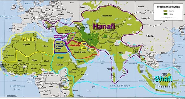 ▲ 무슬림 종파별 세계 분포도. 세계 16억 무슬림 인구 가운데 90% 가량이 수니파다. ⓒ이슬림 위키 공개사진