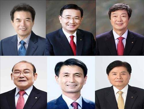 ▲ 농협회장 선거에 나선 6인의 후보들. 시계방향으로 왼쪽 상단부터 이성희·최덕규·하규호·김병원·김순재·박준식 후보ⓒ중앙선관위 제공