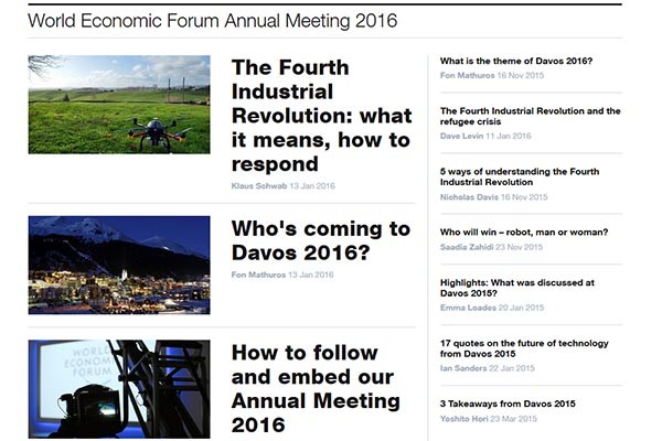 오는 20일부터 스위스 다보스에서 열릴 예정인 '세계경제포럼(WEF)'의 주요 논의 주제들. 북한은 이번 포럼에 참석할 수 없게 됐다. ⓒ세계경제포럼 홈페이지 캡쳐