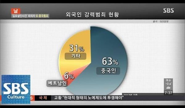 ▲ 2015년 1월 김포에서 중국인이 살인을 저지른 뒤 SBS의 외국인 범죄 보도. 이런 흉악범죄 때만 외국인 문제가 나올 뿐 이후에는 다시 잠잠해진다. ⓒ2015년 1월 2일 SBS 모닝와이드 화면캡쳐