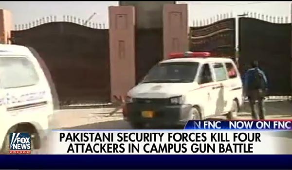 ▲ 지난 20일(현지시간) 파키스탄 북서부의 '바차 칸 대학'에 테러조직 '파키스탄 탈레반(TPP)'이 난입해 총기난사 등의 테러를 저질렀다. ⓒ美폭스뉴스 보도화면 캡쳐