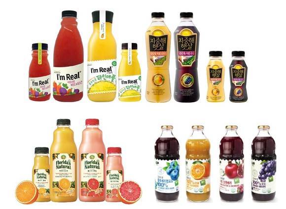 ▲ ▲(왼쪽 위부터 시계방향으로) 풀무원 '아임리얼, 웅진식품 '자연은 지중해 햇살', 자연원 '갓짜낸 100% 주스', 매일유업 '플로리다 내추럴' ⓒ각사