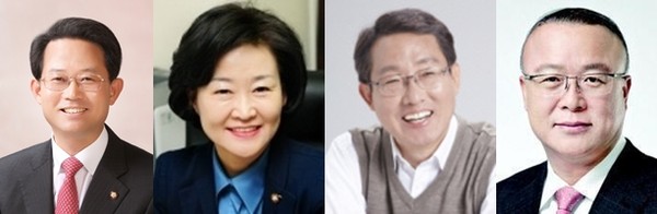 ▲ 대구에서 현역의 예비후보 등록이 점차 늘고 있다. 이들은 진박 후보에 맞서 현역프리미엄을 버리고 거리로 나서 대민접촉을 더욱 넓힐 예정으로 전해졌다. 왼쪽부터 류성걸, 권은희, 김상훈, 김희국 의원ⓒ뉴데일리