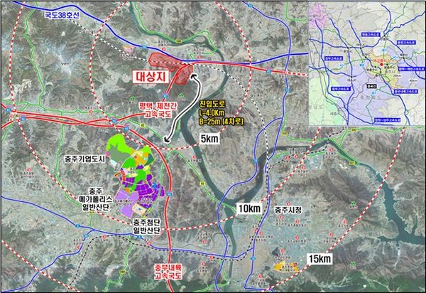 ▲ 사진은 충주에코폴리스 진입도로 노선도 ⓒ충북경제자유구역청