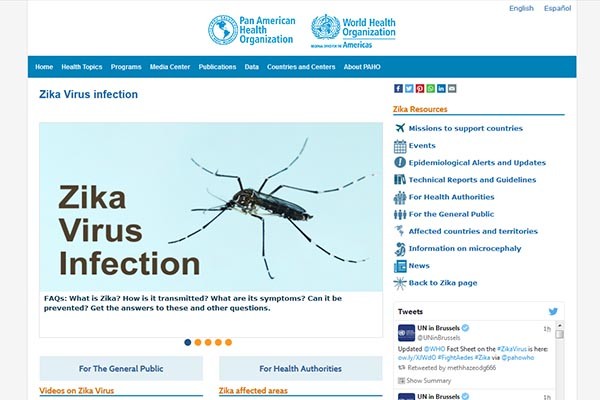 ▲ 세계보건기구(WHO)는 지난 1일(현지시간) 스위스 제네바 본부에서 긴급회의를 열고 '지카 바이러스'와 관련해 '국제보건비상사태'를 선포했다. ⓒWHO 현재 홈페이지 메인화면 캡쳐