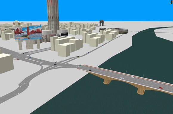 ▲ 평양 대동강 옥류교 교통상황 재현(VISSIM)ⓒ공주대