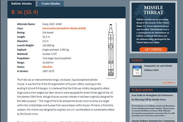 ▲ 소련의 FOBS용 ICBM 'R-36O'의 주요 제원. 러시아는 이를 더 개량한 'SS-18 사탄'을 일부 운용 중인 것으로 알려져 있다. ⓒ미사일 트리트 닷컴 화면캡쳐