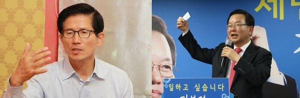 ▲ 여야 거물이 맞붙은 대구 수성갑 선거구도가 최근 북한 장거리 미사일 발사 계기로 보수층 결집이 일고 있어 요동치고 있다. 김문수(왼쪽), 김부겸 후보 양측은 최근 사드 배치와 관련, 치열한 공방을 벌이고 있다.ⓒ김문수, 김부겸 후보 제공