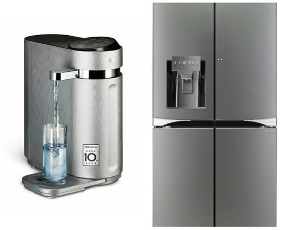▲ 퓨리케어 정수기(왼쪽)와 디오스얼음정수기냉장고. ⓒLG전자