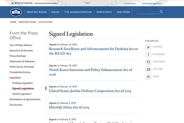 ▲ 美백악관 홈페이지에서는 오바마 대통령이 서명한 '대북제재 강화법안(H.R. 757)에 대한 내용을 살펴볼 수 있다. ⓒ美백악관 홈페이지 캡쳐