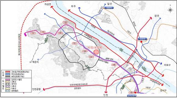 ▲ 총 사업비가 1조원대에 이르는 김포 풍무역세권개발사업에 건설사들의 관심이 뜨겁다. 사진은 풍무역세권개발사업의 대상지 위치도.ⓒ김포도시공사