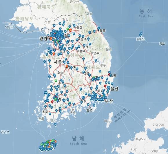 ▲ 전국 전기 충전소 현황.ⓒ한국환경공단