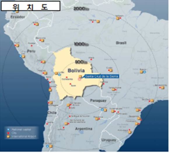 ▲ 볼리비아 산타크루즈 신도시 개발사업 위치도.ⓒ국토부