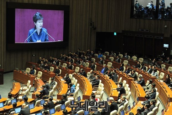 ▲ 지난달 16일 테러방지법 통과를 호소하는 국회 시정연설 중인 박근혜 대통령 ⓒ 뉴데일리 이종현 사진기자