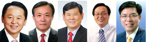 ▲ (왼쪽부터) 천안갑 이종설, 천안을 정순평, 아산을 김광만,논산·계룡·금산 이환식, 당진 송노섭 ⓒ국민의당