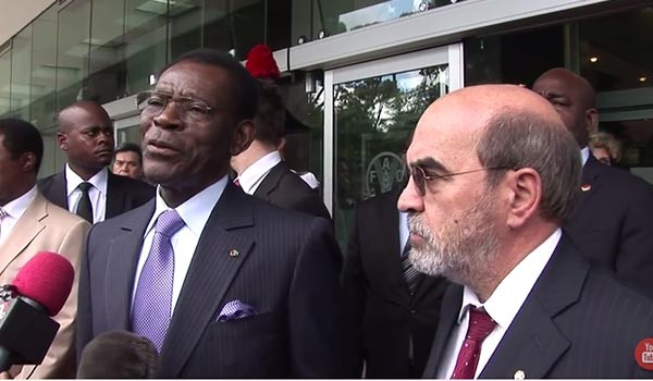 ▲ 적도기니 대통령인 '테오도르 오비앙 응게마 음바소고'(왼쪽). 그는 북한 김정은 집단에게 거액의 '외화벌이' 기회를 줬다. ⓒFAO(식량농업기구) 유튜브 채널 캡쳐