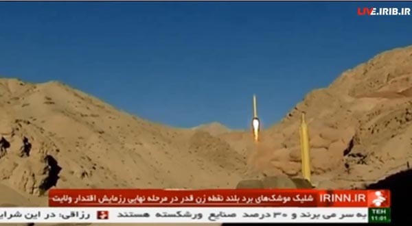 지난 9일 오전(현지시간) 이란 혁명수비대의 카드르 미사일 시험발사 장면. 이스라엘, 사우디아라비아 등이 사정권에 들어가는 중거리 탄도 미사일이다. ⓒ이란 관영TV 유튜브 채널 보도화면 캡쳐