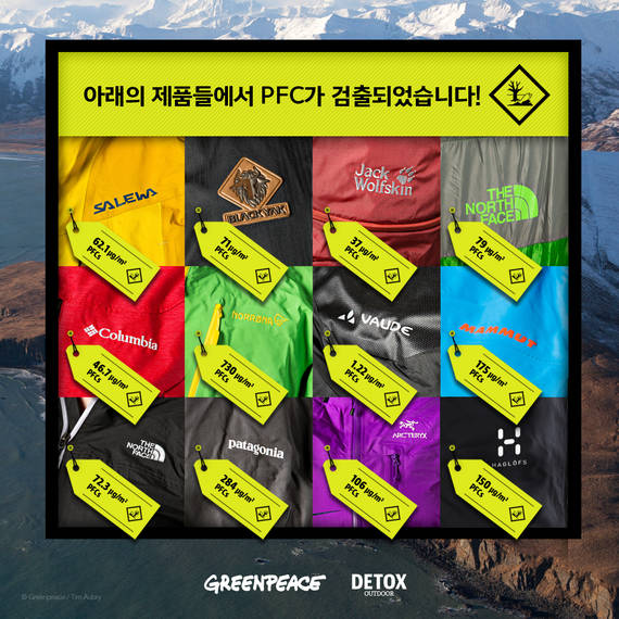 ▲ 그린피스가 발표한 '남겨진 흔적: 아웃도어 제품 안에 감춰진 유해물질 PFC' 보고서 중 일부. ⓒ그린피스