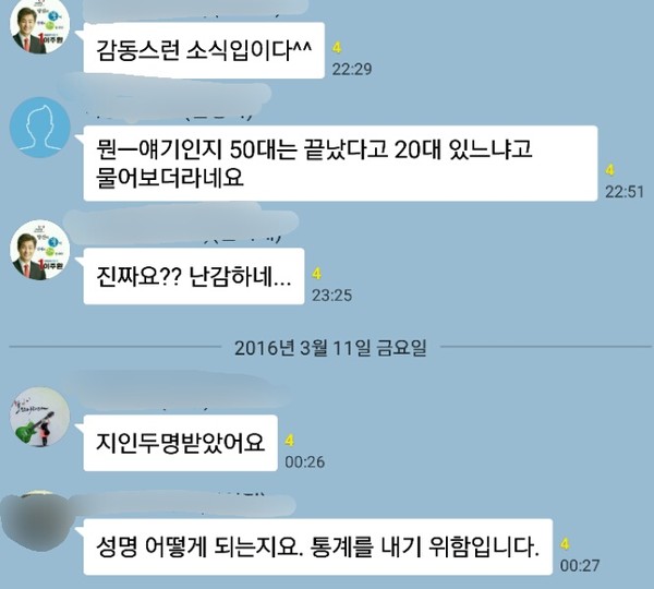 ▲ 이주환 前 시의원의 단체 메세지방 대화내용, 