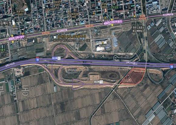 ▲ 남해고속도로 동김해나들목 인근 고속도로-국도 연계형 휴게시설 사업예정부지 위치도.ⓒ도공