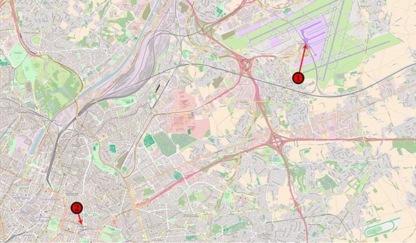▲ 벨기에 브뤼셀에서는 지난 22일 오전 8시부터 9시 11분(현지시간) 사이 동시다발 테러가 발생했다. 지도 속 1번은 자벤템 공항, 2번은 말베이크 역이다. ⓒ위키피디아 공개사진