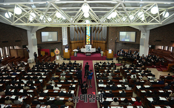 ▲ 건국대통령이승만박사기념사업회가 26일 오후 서울 중구 제일정동교회에서 '건국대통령 이승만박사 탄신 141주년 기념식'을 개최했다. ⓒ뉴데일리 정상윤 기자