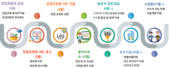 '창업유망팀300' 성장단계별 맞춤지원계획. ⓒ교육부