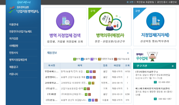 ▲ ⓒ산업지원병역일터 캡쳐