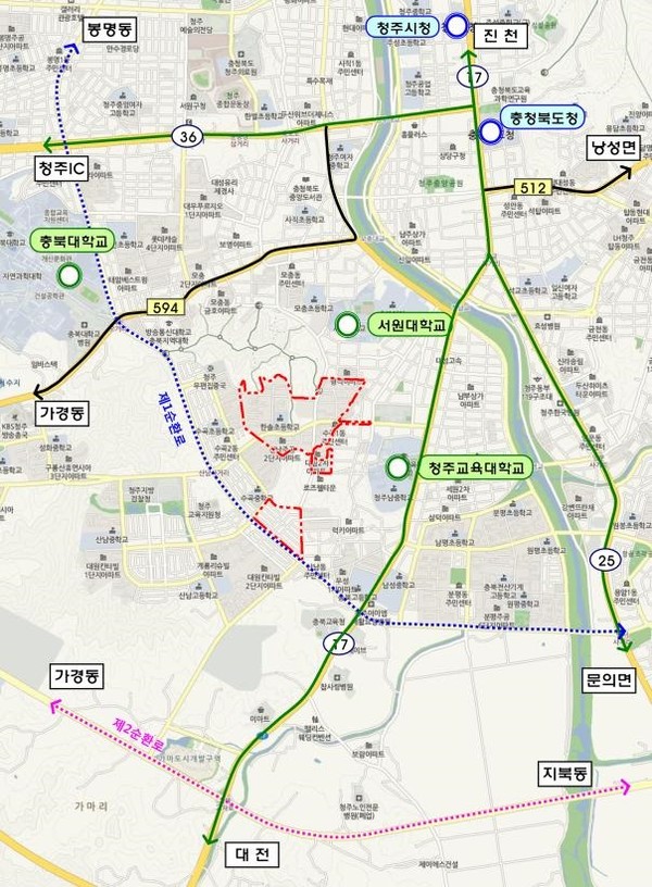 ▲ 수곡동과 분평동 일원 산남(1)택지개발지구 위치도.ⓒ청주시