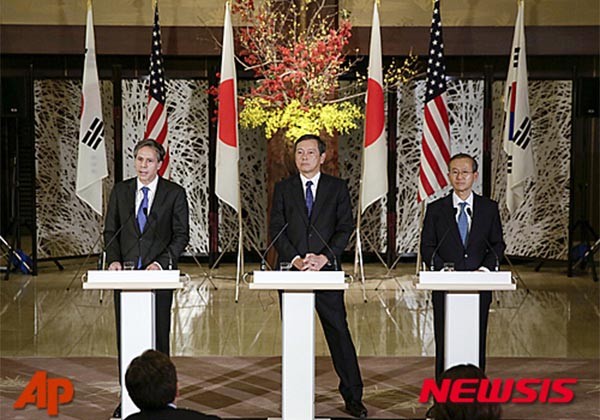 ▲ 지난 1월 16일 日도쿄에서 열린 한미일 외교차관 협의회 당시 기자회견 장면. 외교부는 오는 19일 서울에서 제3차 한미일 외교차관 협의회가 열린다고 밝혔다. ⓒ뉴시스-AP. 무단전재 및 재배포 금지.