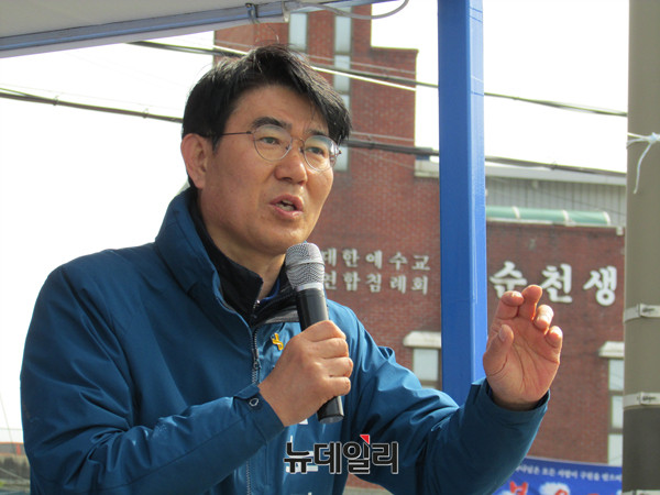 ▲ 전남 순천에 출마한 더불어민주당 노관규 후보. ⓒ순천(전남)=뉴데일리 정도원 기자