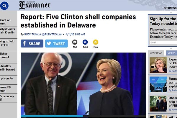 ▲ ICIJ가 폭로한 '파나마 페이퍼스'에 클린턴 부부가 소유한 '페이퍼 컴퍼니'도 있어 논란이 일고 있다. 美현지 언론들은 클린턴 부부의 '페이퍼 컴퍼니' 이야기는 상세히 전하고 있다. ⓒ美워싱턴 익재마이너 보도화면 캡쳐