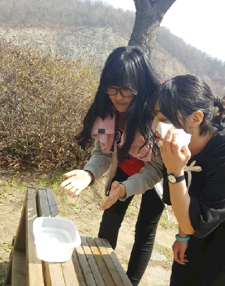 ▲ 지난해 '물 2리터 1박 2일 캠프'에 참여한 학생들이 제공된 물로 세안을 하고 있다. ⓒ 서울시교육청