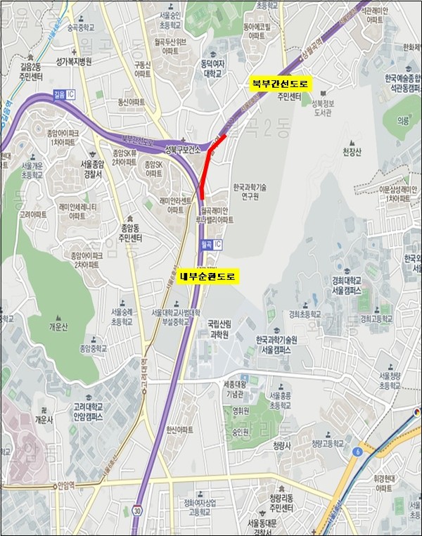 ▲ 내부순환로(월곡I.C) 구조개선 용역 위치도ⓒ서울시 제공