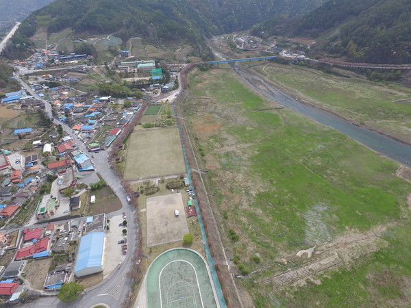 ▲ 충주댐 건설로 하천구역으로 지정된 단양군 단성면 일원 모습이다. ⓒ단양군