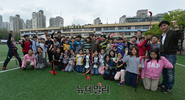 ▲ 스내그골프 수업에 참가한 5학년 학생들 ⓒ 뉴데일리 정상윤