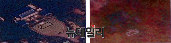 ▲ 청와대 실제모습과 지난 26일 포착된 북한이 만든 모형 청와대.ⓒ합참