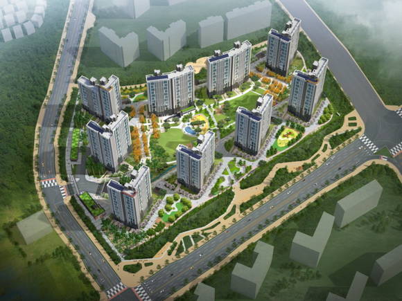 ▲ 포스코건설이 경기 평택시 소사벌지구 C1블록에 '소사벌 더샵'을 분양 중이다. 사진은 소사벌 더샵 조감도.ⓒ포스코건설