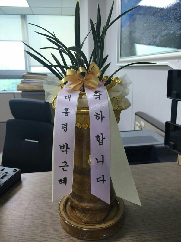 ▲ 박근혜 대통령이 국민의당 박지원 신임 원내대표에게 보낸 축하 난. ⓒ국민의당 제공