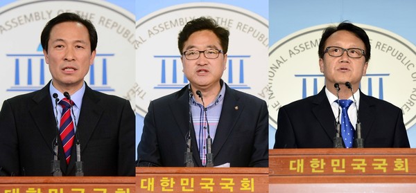 ▲ 29일 더불어민주당 원내대표 경선에 출사표를 던진 우상호(왼쪽), 우원식(가운데), 민병두(오른쪽) 의원. ⓒ뉴시스 DB