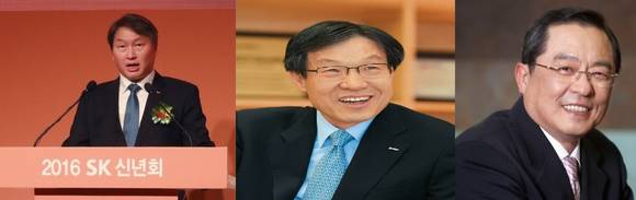 ▲ 왼쪽부터 SK그룹 최태원 회장, 포스코 권오준 회장, LS그룹 구자열 회장.ⓒ각 사