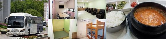 ▲ (왼쪽부터)삼육대 무료 셔틀버스, 남학생 휴개식, 천원학식 메뉴.