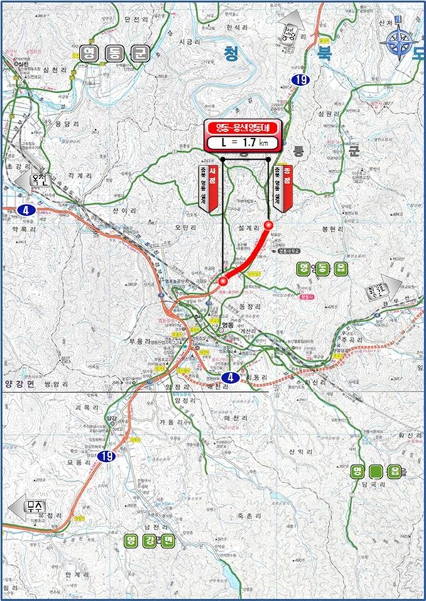 ▲ 충북 영동~용산(영동대) 도로건설공사 위치도.ⓒ대전국토청