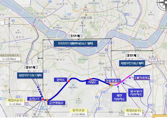▲ 강남순환도로 1단계 민자구간이 오는 7월 3일 우선 개통한다. ⓒ서울시