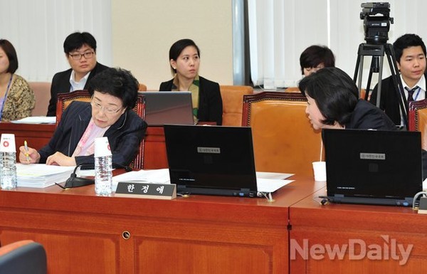 ▲ 20대 국회 원구성 협상을 앞두고 환노위를 분해·해체해야 한다는 주장이 설득력을 얻고 있다. 사진은 지난 19대 국회 상임위 활동 도중 대화를 나누고 있는 더불어민주당 한명숙 의원과 정의당 심상정 의원의 모습. ⓒ뉴데일리 이종현 기자