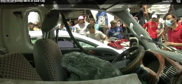 ▲ 지난 11일(현지시간) 이라크 바그다드에서 일어난 차량폭탄테러 잔해. ⓒBBC 보도 캡쳐