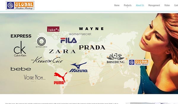 ▲ 美'자유아시아방송'이 17일 중국 소식통을 인용 "중국의 대형 의류업체들이 북한 근로자를 대거 고용하고 있다"고 보도했다. 사진은 중국 의류업체 '글로벌 패션 컴퍼니'의 고객 소개(기사와 직접 연관은 없음). ⓒ中 글로벌 패션 팩토리 홈페이지 캡쳐