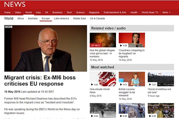 지난 16일(현지시간) 英BBC의 토론 프로그램에 나와 EU와 터키 간의 비자면제 협정을 비판하는 리처드 디어러브 前MI6 국장. ⓒ英BBC 관련보도 화면캡쳐