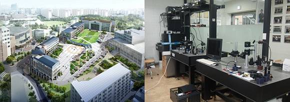 ▲ 올해 9월 완공 예정인 서울 노원구 광운대 '광운스퀘어·80주년 기념관' 조감도(왼쪽), 광운대 산학협력단 연구실 내부 모습. ⓒ뉴데일리경제